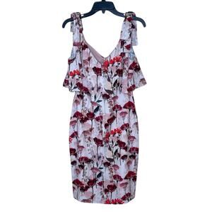 Black Halo Cold Shoulder Sheath Floral Dress Size 6 Lined Zip Back Elegant